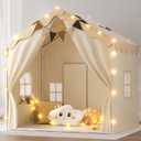 EagleStone 2-in-1 Kids Tent,Large Play Tent with Padded Mat and Lights,Kids Playhouse with 2 Doors & 4 Windows,2 Large Side Pockets,Indoor Outdoor Kid Play Tent for Toddlers,53" x40" x 51" (Double Door White)