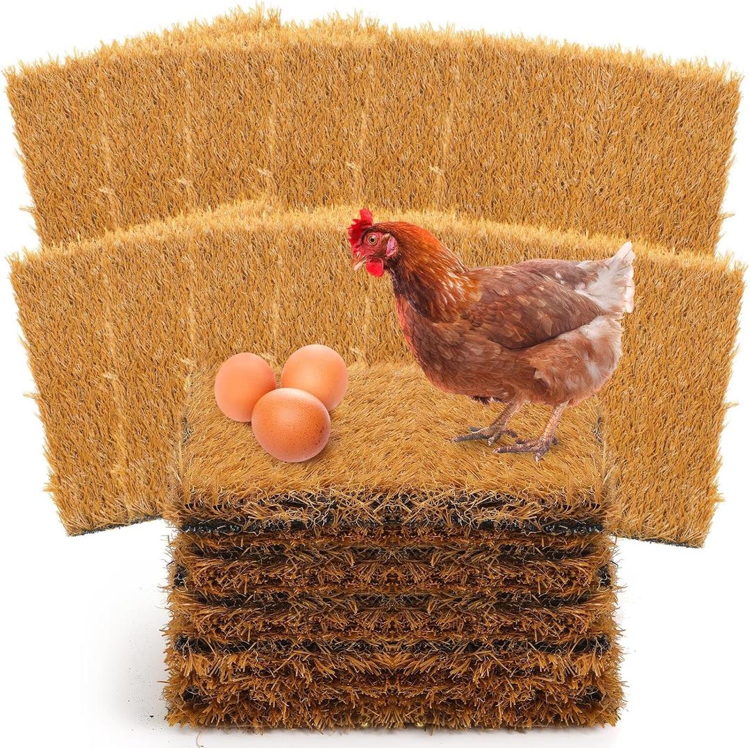 6 Packs Chicken Nesting Box Pads, 13 x 13 x 1.18 Inch Washable Nesting Pad for Chicken Coop, Artificial Grass Rug Carpet Reusable Nest Box Bedding Fake Synthetic Turf Mat for Hen Laying Eggs