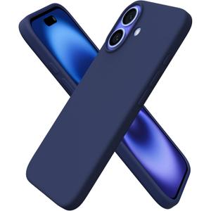ORNARTO Compatible with iPhone 16 Case 6.1", Slim Liquid Silicone 3 Layers Full Covered Soft Gel Rubber Shockproof Phone Case, Protective Cover with Anti-Scratch Microfiber Lining-Navy Blue
