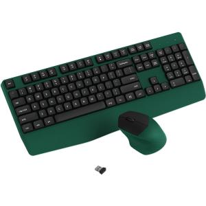 Wireless Keyboard and Mouse Combo, Ergonomic Keyboard with Wrist Rest, 2.4Ghz Wireless Connection, Compatible with PC/Laptop/Windows/Mac for Home and Office Use (Black Green)