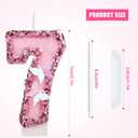 4 x 2.7 Inch Birthday Number Candles, Pink Number Candles Cake Topper Butterfly Birthday Candles with Sequins Glitter for Anniversary Celebrations Supplies (Number 7)