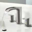 Brushed Nickel Bathroom Faucets - Waterfall 8 Inch Widespread Bathroom Sink Faucet, 2 Handles Vanity Faucets 3 Holes for Lavatory Restroom RV Bathtub with Pop Up Drain & Supply Lines