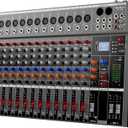 Professional DJ Audio Mixer, 12 Channel Audio Mixer, Bluetooth Sound Mixer, USB Interface, 12 XLR Mic/Line Input, AUX, FX Processor MP3, Headphone,+48V Phantom For Karaoke Studio Streaming Recording
