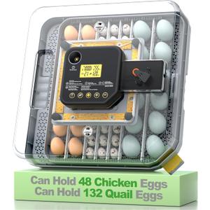 Egg Incubator for Hatching 48-132 Chicken/Quail/Turkey Eggs, 360 View Poultry Incubators with Automatic Egg Turning/Humidity Control&Alarm/Auto Water Adding/Adjustable Tray, for Beginner/Farm/Home