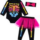 Baby Girls Newborn Skeleton Halloween Costume Outfit Funny Long Sleeve Skull Tulle Skirt Romper Set (18-24 Months, Black)