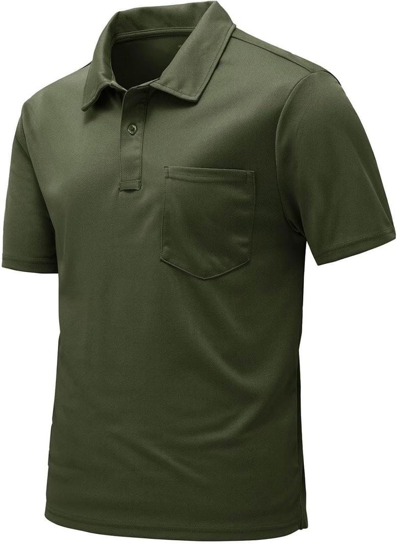 Rdruko Men's Polo Shirts Short Sleeve Quick Dry Outdoor Golf Sports Shirts with Pocket (4X-Large, 01 N-army Green)