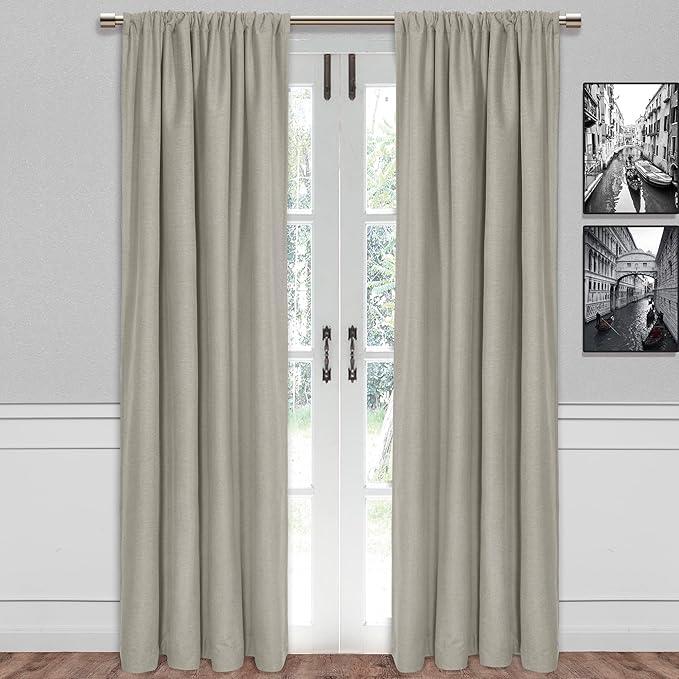 SUN+BLK Bradley Total Blackout Curtain Textured Thermal Insulated 1 Panel with Rod Pocket, Khaki, 52x84