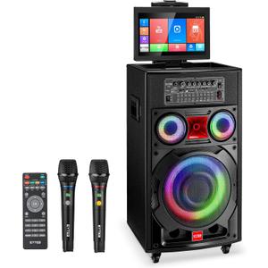 Karaoke Machine with Screen Lyrics Display for Adults 14.1" Touch Screen, Portable Karaoke Speaker PA System 800W Peak Power with 2 Wireless Mics, DJ Lights, WiFi, HDMI for Home TV Outdoor Party