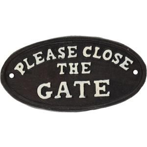 Abbott Collection Cast Iron Oval Please Close The Gate Plaque Black, 7 inches, L