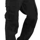 HUNGSON Mens Cargo Pants Drawstring Casual Hiking Pants Joggers Athletic Trousers Cotton Loose Straight Sweatpants for Men Black, 32