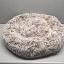 JOLLYVOGUE Calming Dog Bed Medium Size Dog, Anti-Anxiety Donut Medium Pet Bed, 27 inches Fluffy Faux Fur Round Cat Bed (Smoke Brown)