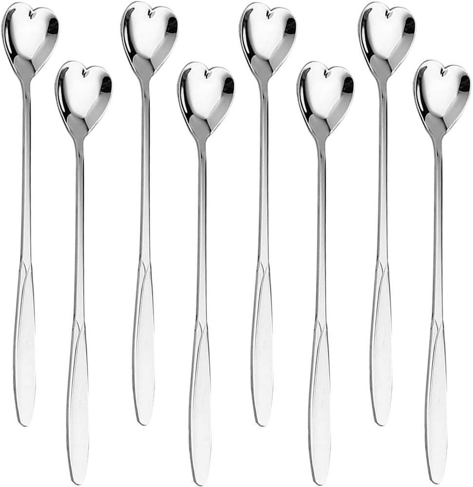 Falytemow 304 Stainless Steel Spoons for Coffee Tea Dessert Drink Mixing Milkshake Spoon Tableware Pack of 8 (8pcs Silver Heart Shape)