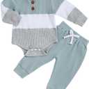 Newborn Baby Boy Clothes Long Sleeve Little Bro Romper Bodysuit Pants Set Fall Winter Outfits 0 3 6 9 12 Months (Blue)