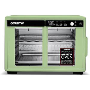 Gourmia French Door Air Fryer Oven - 37 Qt Large Capacity Convection Toaster Oven, FryForce 360, Digital Display, 12 Cooking Presets, Dehydrate, Fits 13 Pizza, Dishwasher-Safe, Green