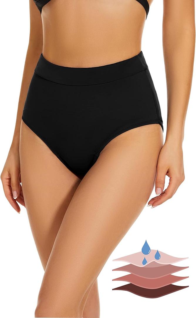 Period Swimwear Bikini Menstrual Leakproof Swim Bottoms UPF 50+ Waterproof Brief Light Flow for Women Girls Teens (Small, Black)