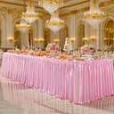 6ft Length Glitter Pink Table Skirt for Rectangle Tables, Wrinkle Free Pleated Ruffle Table Cloth Satin Skirting for Baby Shower Birthday Party Princess Girls Gender Reveal Cake Table Decorations (72" x 30" (6FT))