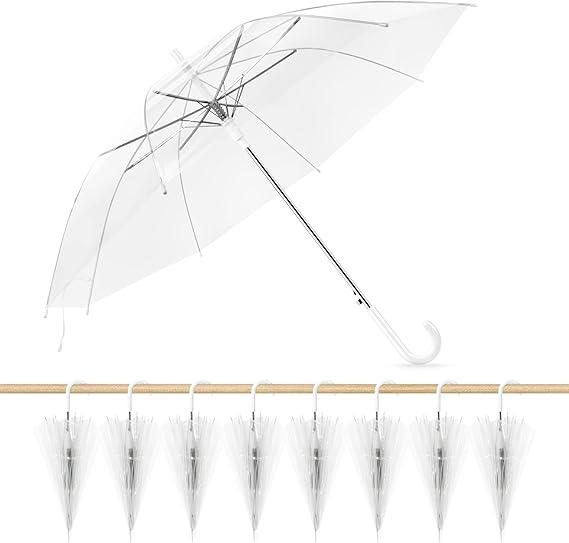 8 Clear Wedding Umbrellas Bulk, High-Visibility Transparent Rain Umbrella, Firm and Durable, Easy Operation, Large Clear Umbrella for Wedding Bride Groom Photography Golf Outdoo