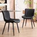 YOUNUOKE Black Dining Chairs Set of 2, Faux Leather Upholstered Kitchen & Dining Room Chairs with Back, Mid Century Modern Minimalist Accent Chair Armless for Guest Reception Waiting Living Room