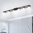 Garwarm Modern Ceiling Light Track Lighting Fixtures, 48.4 Inch Dimmable LED Kitchen Ceiling Light Fixture with Remote 6-Light Black LED Chandelier for Bedroom Dining Room (Black/72W/L123CM)