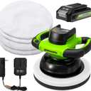 Greenworks 24V Powerful 10" Cordless Orbital Buffer, 10-inch pad 2800 RPM waxing machine with 4 Buffing Bonnets, 2.0Ah Battery & 2A Charger included