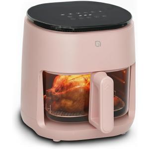 WILLOW Eco Series 6 in 1 Air Fryer with Glass Basket, 5 Quart Non Toxic Air Fryer w Digital Display, 430°F Max Temp, Preheat & Keep Warm Function, Compact + Dishwasher Safe Glass Pink Airfryer, 5QT