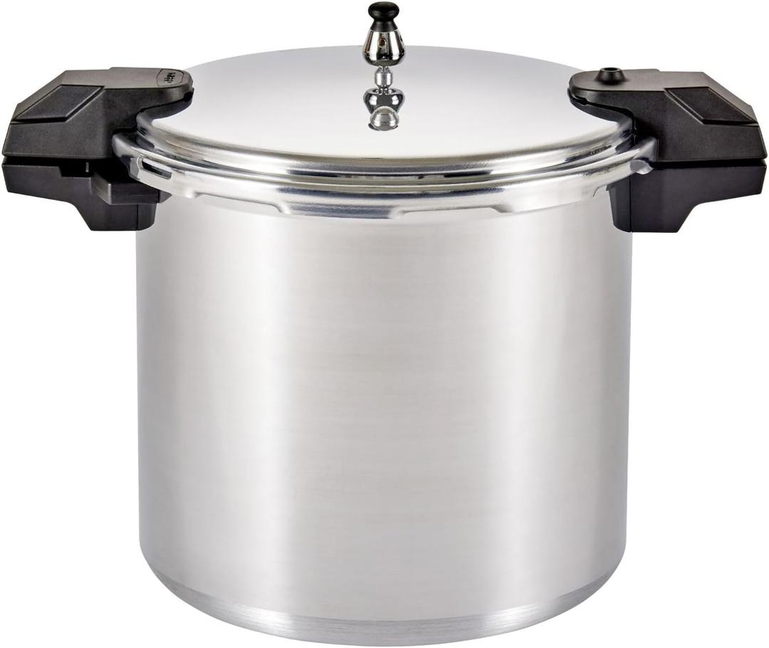 MIRRO 22qt Aluminum Pressure Canner with 3 Regulators & double Cooking Racks, 5/10/15 PSI