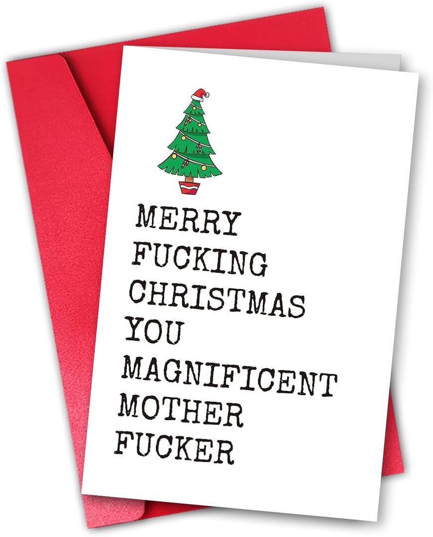 2 x Funny Christmas Card with Christmas Tree, Naughty Holiday Gift Ideas, Adult Funny Merry Xmas Card for Men Women