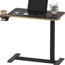SANODESK Medical Adjustable Overbed Bedside Table with Hidden Casters, Pneumatic Mobile Laptop Computer Standing Desk Cart with Tray, Hospital and Home Use(27.6" W x 15.7" D, Black) (Small)