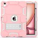 Case for iPad Air 11-inch M4/M3/M2 (2026/2025/2024), iPad Air 5th/4th Gen 10.9 Inch with Heavy Duty Shockproof Protective Silicone Cover and Adjustable Stable Kickstand, Pencil Holder, Rose Gold+Gray