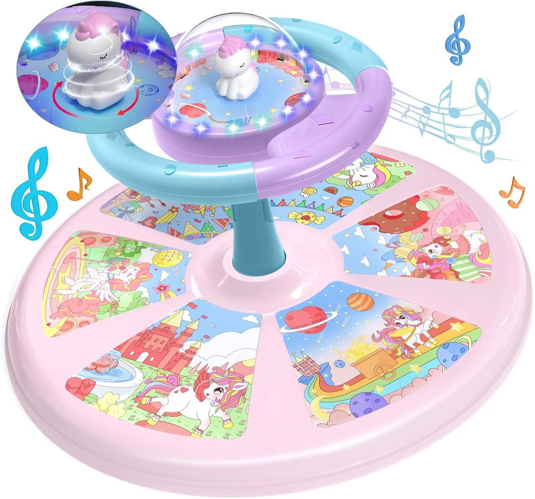 PERRYHOME Unicorn Twist Sit and Spin Toys for Toddlers 18+ Months, 360° Spin Twister Twist with 4 Game Modes LED Light and Built-in BGM, Christmas & Birthday Gift Ideas for Kids Girls 18+ Months
