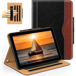 ZoneFoker for Amazon Fire HD 10 Tablet (13th/11th Generation 2023/2021 Released), Auto Wake/Sleep PU Leather Folio Case with Pocket/Multi-Angle Stand/Pen Holder for HD 10/10 Plus, Black/Brown