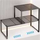 Extendable Metal Wire Shelf Organizer - Adjustable 15-24.4in Length, Stackable Storage Rack for Kitchen/Pantry/Bathroom/Shoe Cabinet/Tool Closet (2,Black)