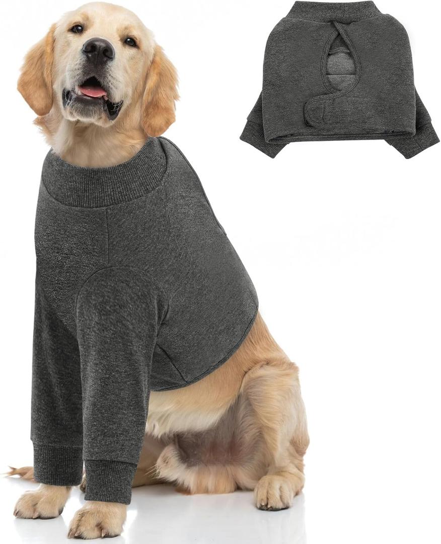 Queenmore Dog Recovery Suit for Front Legs, Adjustable Dog Leg Sleeves to Stop Licking, Breathable Recovery Sleeve for Large Breeds, Wound Care for Pets, Grey, L