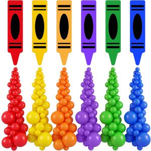 Arrowbash 186 Pcs Back to School Party Decoration Rainbow Crayons Balloons Decorations Colorful Balloons Kit Painting Decor Kindergarten Preschool DIY Kit for Bulletin Board Birthday School Classroom, 5 inches and 10 inches