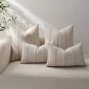 Hckot Rust Throw Pillow Covers 22x22 Set of 2 Striped Fall Pillow Covers Textured Linen Decorative Pillows Square Cushion Covers for Sofa Couch Bed Living Room Farmhouse Decor(Caramel)