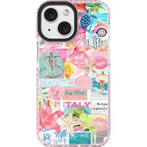 2 x ChiCsFleur for iPhone 13 / iPhone 14 Case, TPU Phone case with Camera Protection for Women Girls Teens - Coastal Gift Collage Christmas Pink Lips Floral Italy Shell Palm Hibiscus Aesthetic Unique