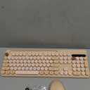 Wireless Keyboard and Mouse Combo, Retro Round Keycaps, Cute Full-Size Typewriter Keyboard with Phone Holder, Sleep Mode, 2.4GHz Cordless Connection for Windows/PC/Laptop (Milk-Tea Colorful)