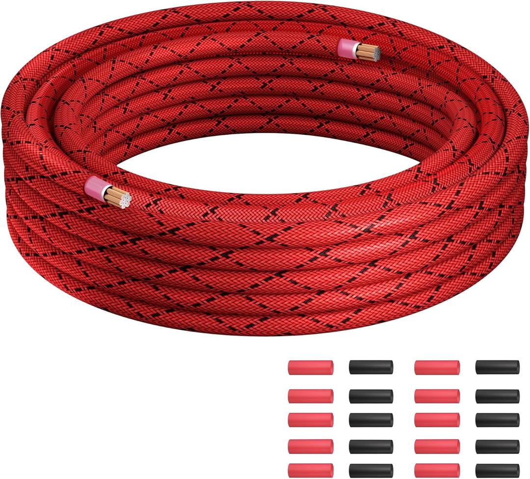 8 Gauge Wire 40 FT, Primary Automotive Power or Ground Wire, Battery Cable, Nylon Braided Jacket, Copper Clad Aluminum, Car Audio Amplifier RV Trailer Electrical Wire, with 10 Heat Shrink Tubing, Red