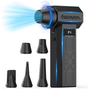 Compressed Air Duster - Rechargeable Electric Air Blower for Keyboard,Camera,PC Vents,Car Interiors & Home,Outdoor Dusting - 280,000 RPM,5 Nozzles,4 Speeds,Fast Charging (Jet Black)