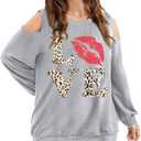NANYUAYA Plus Size Cold Shoulder Sweatshirt for Women Graphic Long Sleeve Shirt Casual Off The Shoulder Tops (Gray, XXXL)