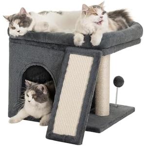 Aechonow 14‘’ Cat Tree Tower with Scratching Post, 20 * 16.5in Perch Bed for Large Adult Cats, Condo Cave for Indoor Small Medium Kittens, Dark Gray