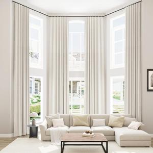 Guken 100% Blackout Cream Linen Curtains 52 Inch Wide by 140 Inch 2 Panels Set for Living Room Bedroom Back Tab Thermal Insulated Black Out Linen Drapes Room Darkening Window Curtains