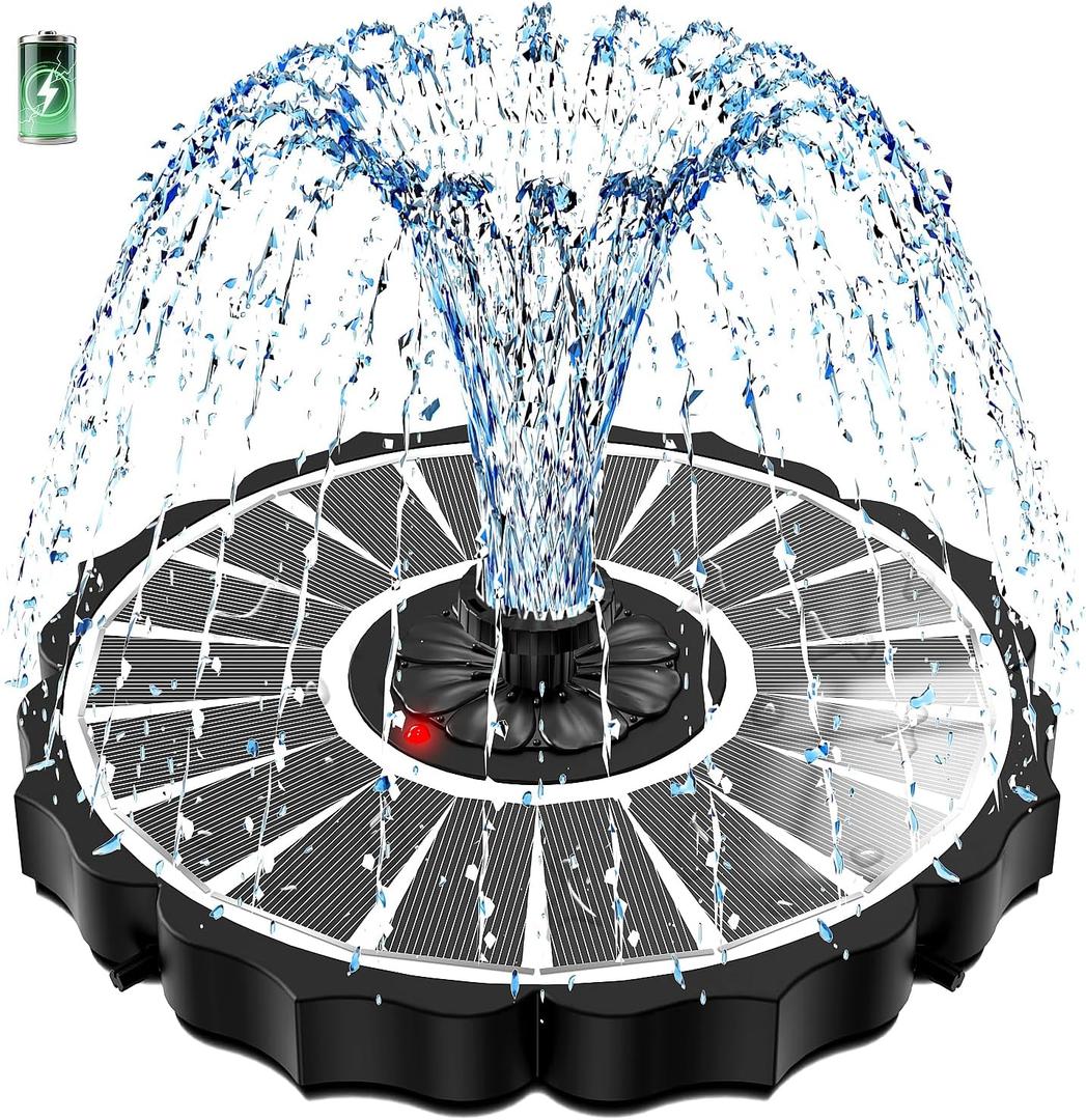 SZMP Solar Fountain, Works in Cloudy with 2000mAh Battery Backup, Glass Solar Powered Bird Bath Fountain with Smart Status Indicators, 3.5W, 8 Nozzles, for Garden, Outdoor (White)