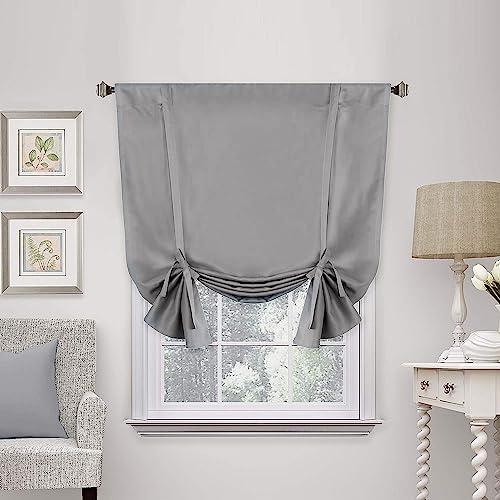 H.VERSAILTEX Blackout Tie Up Curtain Thermal Insulated Curtain Bathroom Curtains Dove Gray Tie Up Shade for Small Window (Rod Pocket Panel, 42 inches W x 63 inches L, Set of 1)