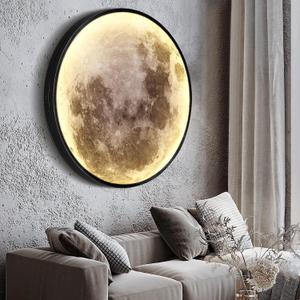 Dimmable Moon Wall Light 23.6 inch Wall Lights with Remote Control Plug-in Modern LED Wall Light, 30W Black Wall Lamp Indoor Wall Mounted Ceiling Light Fixture for Living Room Hallway Stairs Shops