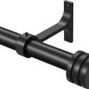Single Curtain Rods 28-48 Inches,1 inch Heavy Duty Adjustable Window Drapery Rod, Modern Round Decorative Windows Curtains Rods, Frosted Black