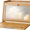 Bread Box with Cutting Board, Bamboo Bread Box for Kitchen Counter, Bread Storage Container with Wavy Arcylic Transparent Door (Natural)