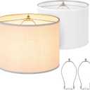 Lamp shades Set of 2 for Table Lamps, Floor Lamps, White Linen Lamp shade 13" Top x 13" Bottom x 10" High,Lampshades Replacement(Spider Fitter), E26 Base Harp Holders Included,Assembly Required