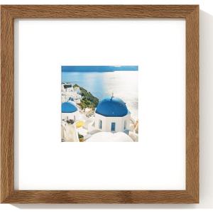 Axeman 8 x 8 Photo Frame | Solid Oak Wood 8x8 Picture Frame With Mat For 4x4 | 8 By 8 Picture Frame | 8x8 Wood Picture Frame | Plexiglass And Hanging Hardware Included | Walnut
