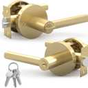 Mega Handles Ronn Entrance Entry Lever Door Handle Heavy Duty Round Locking Lever Set for Left or Right-Handed Doors, Interior/Exterior Door Levers - Satin Brass (1 Pack)